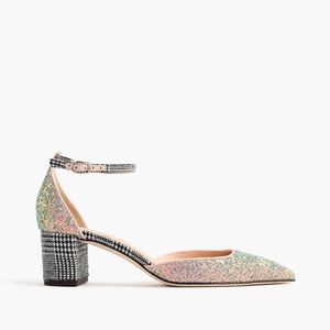 J. Crew Avery glitter tweed ankle strap heels
